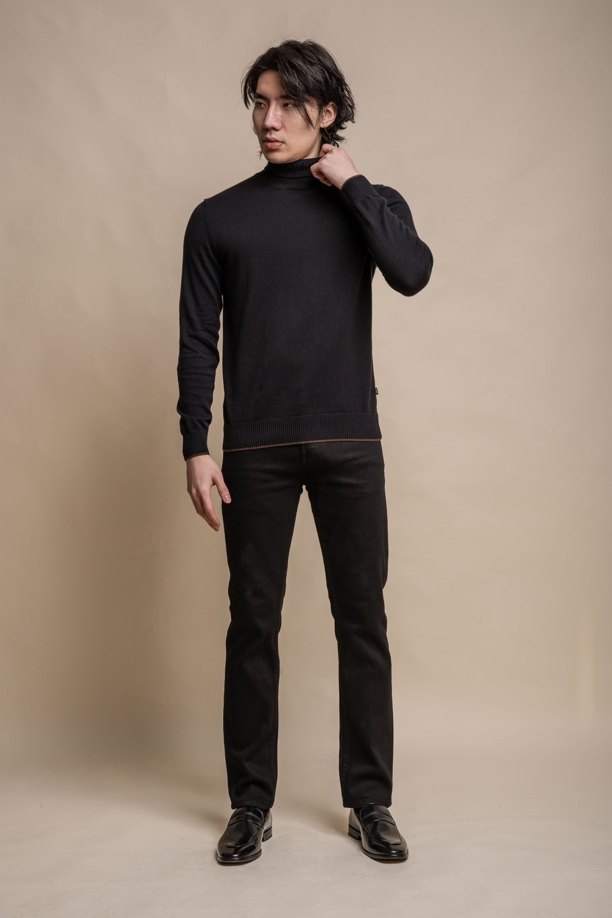 Men's Cotton Turtleneck Jumper - KARRIS - Black