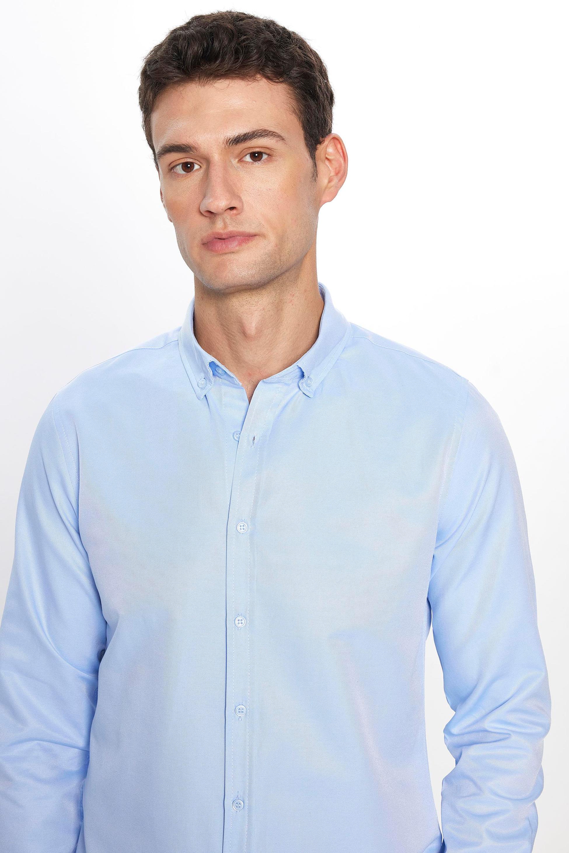 Men's Slim Fit Cotton Button-Down Oxford Shirt - GABARDIN - Light Blue