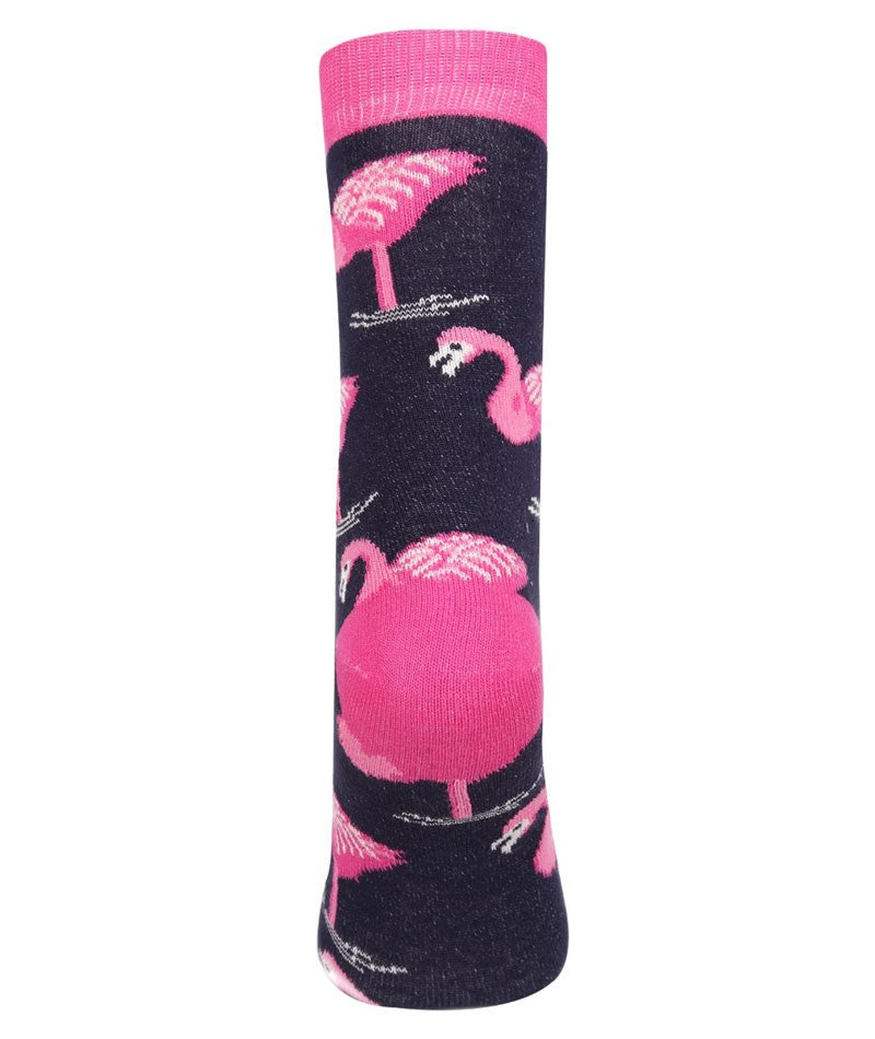 Unisex Kids Flamingo Socks - Novelty - Navy Blue - Pink