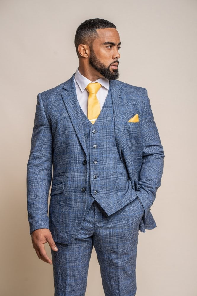 Men's Check Slim Fit Blue Suit - PHANTOM - Blue