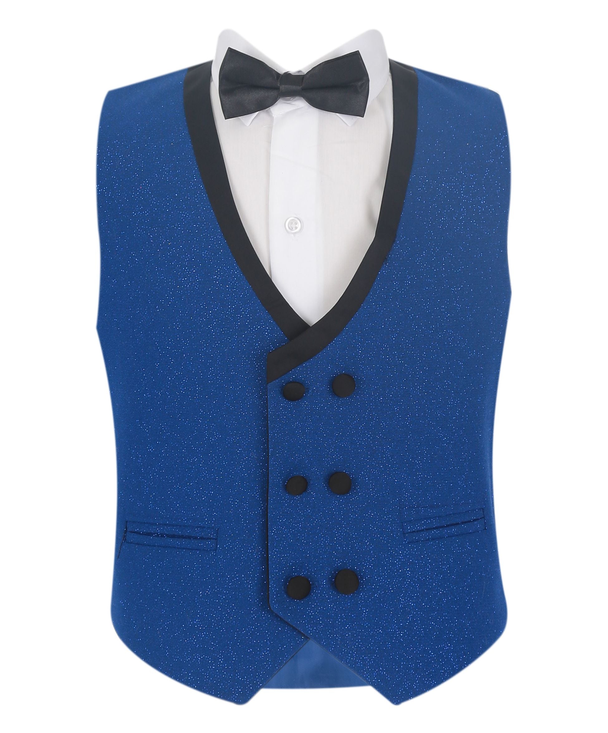 Boys Glittery Slim Fit Tuxedo Dinner Suit - Blue