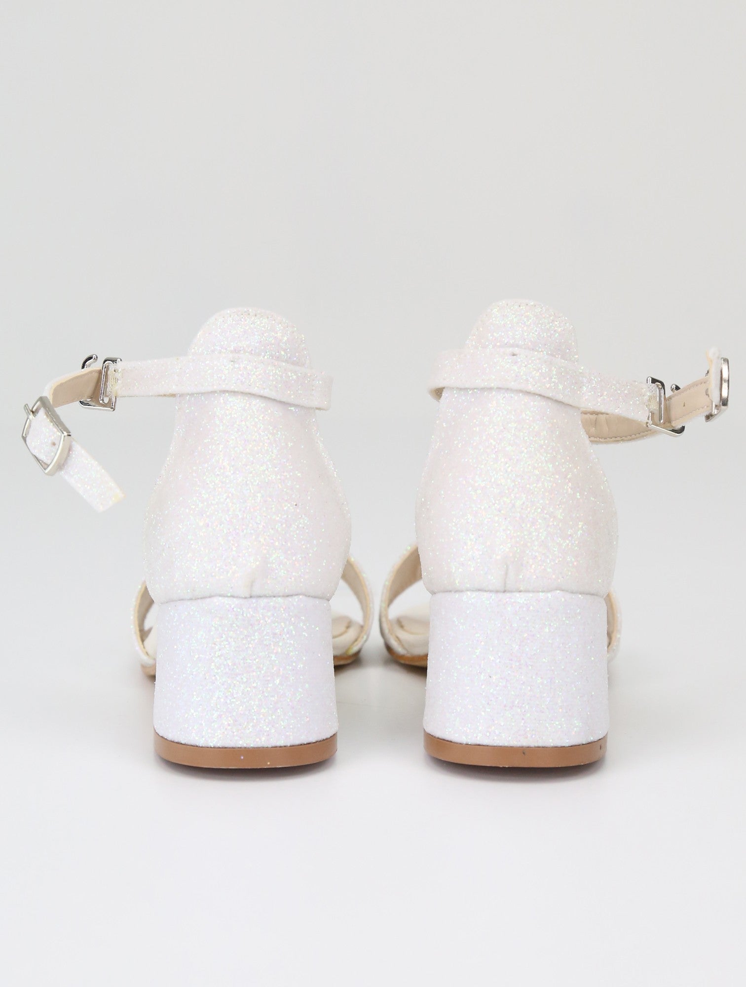 Girls Ankle-Strap Block Heel Sandals - SPARKLE - Pearl Ivory