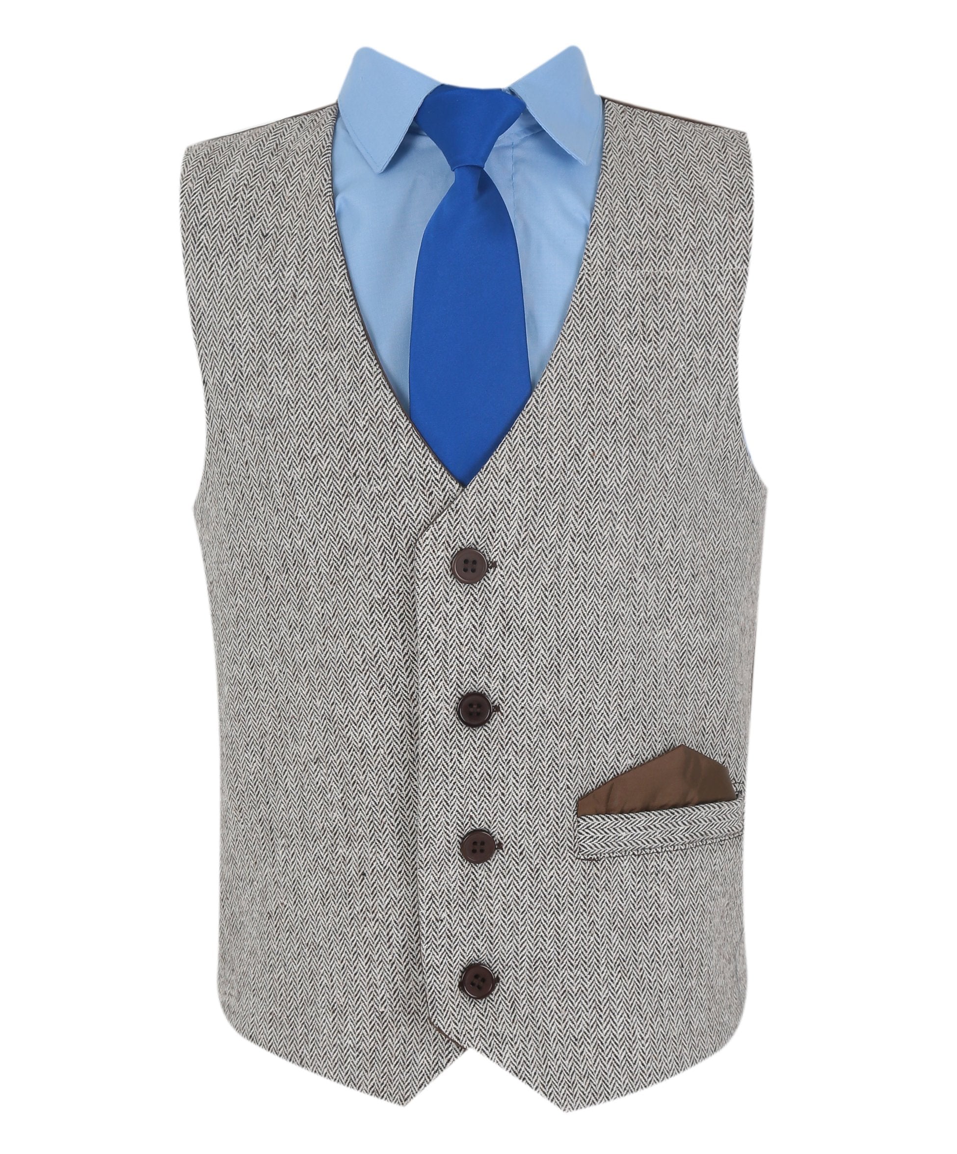 Boys Herringbone Tweed Waistcoat Suit Set - Dark Grey