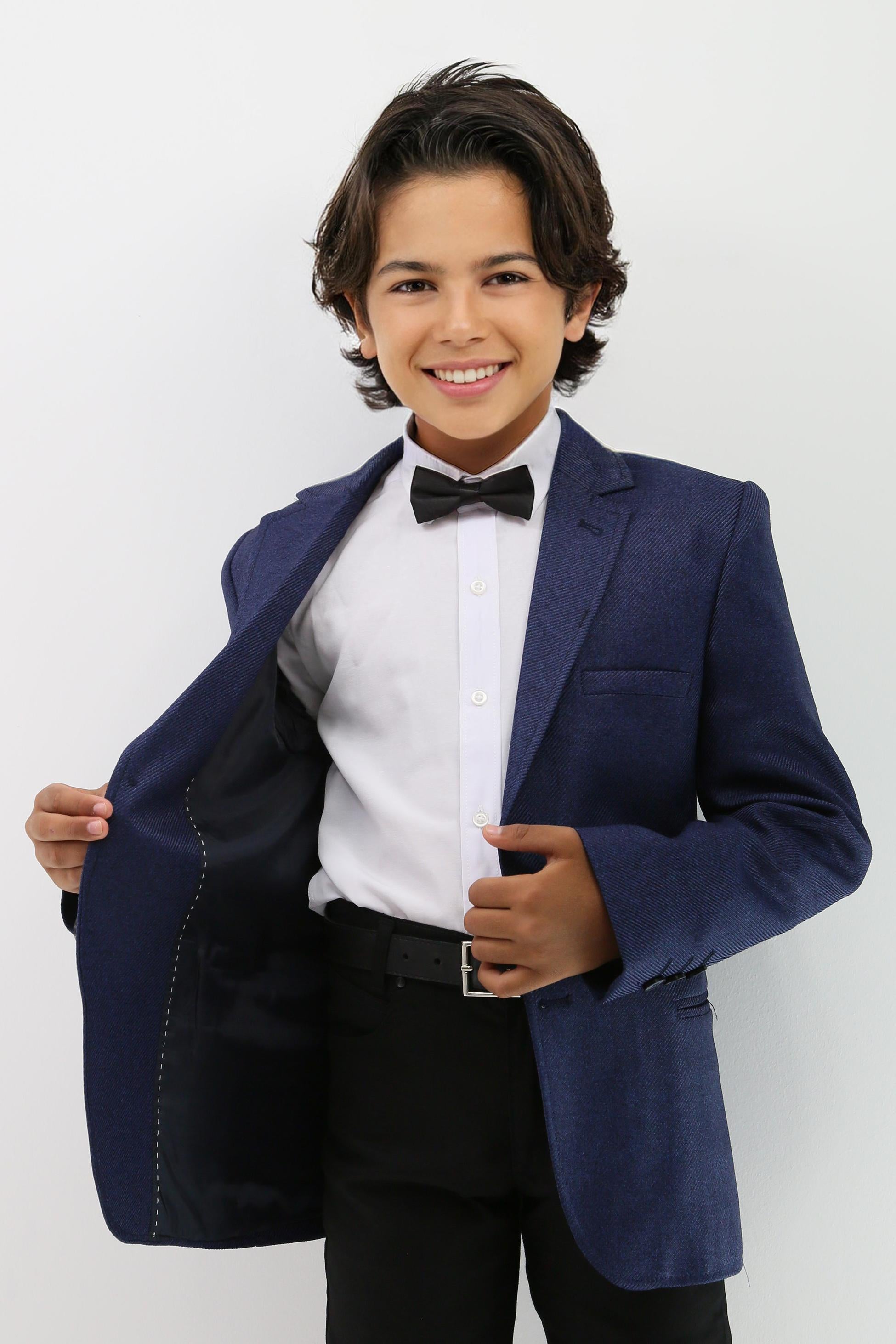 Boys Formal Textured Blazer Jacket - Navy Blue