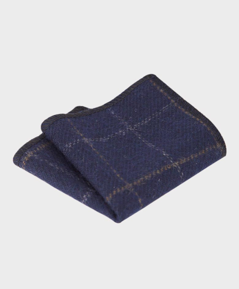 Boys Windowpane Tweed Navy Tie and Hanky Set - Navy Blue