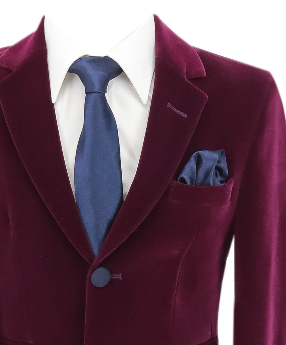 Boys Velvet Slim Fit Formal Blazer - Hackney - Purple