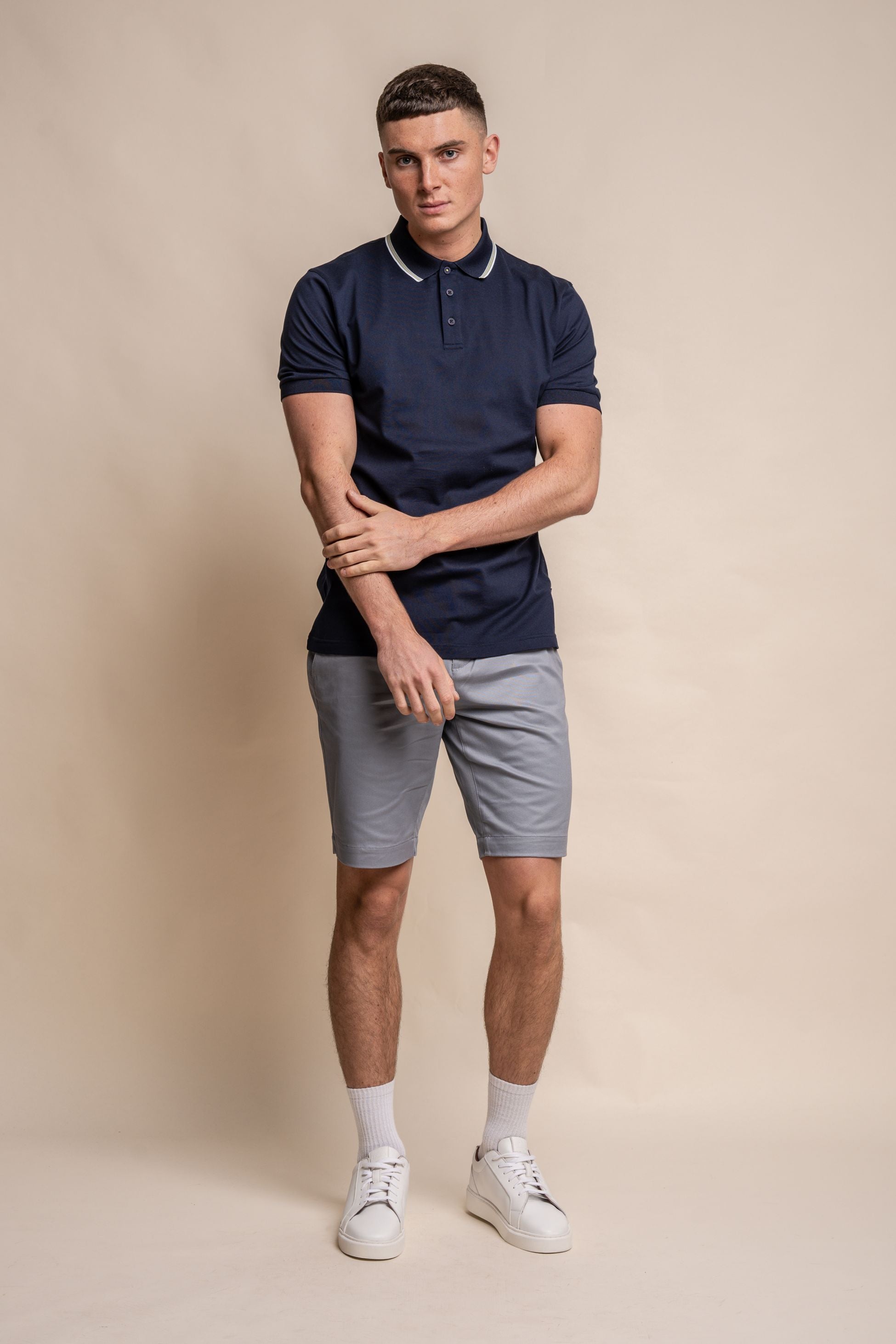 Men's Slim Fit Cotton Polo T-Shirt- FINLAY - Navy Blue