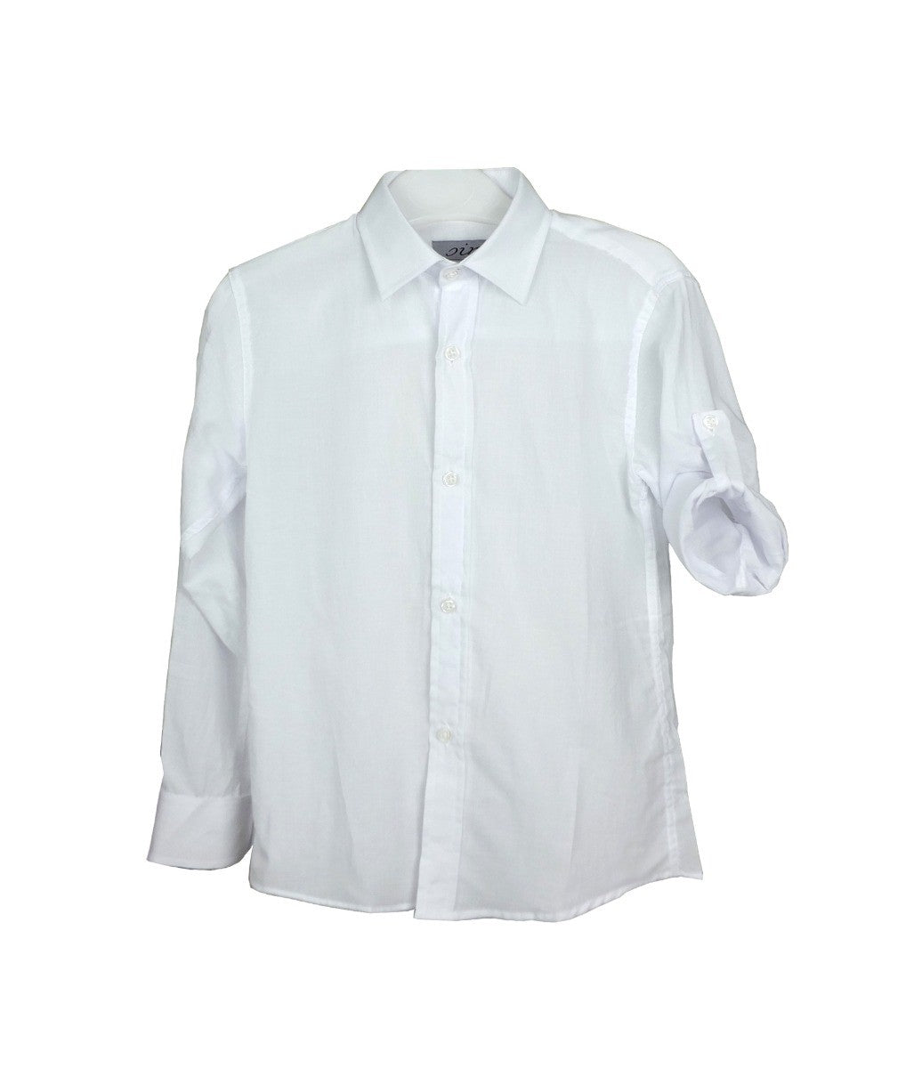 Boys Linen Roll Up Sleeve Shirt - White