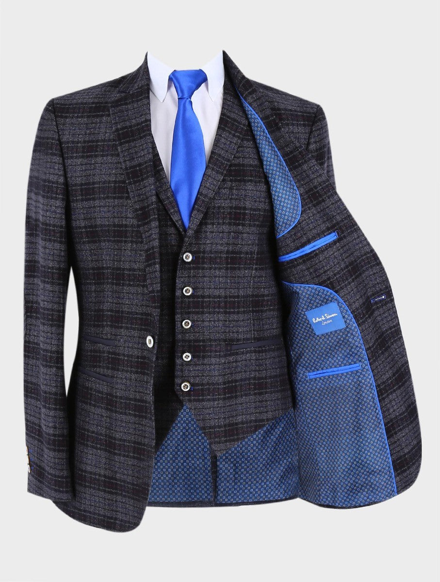 Men's Tweed Check Slim Fit Blazer - COSTELLO Black - Black