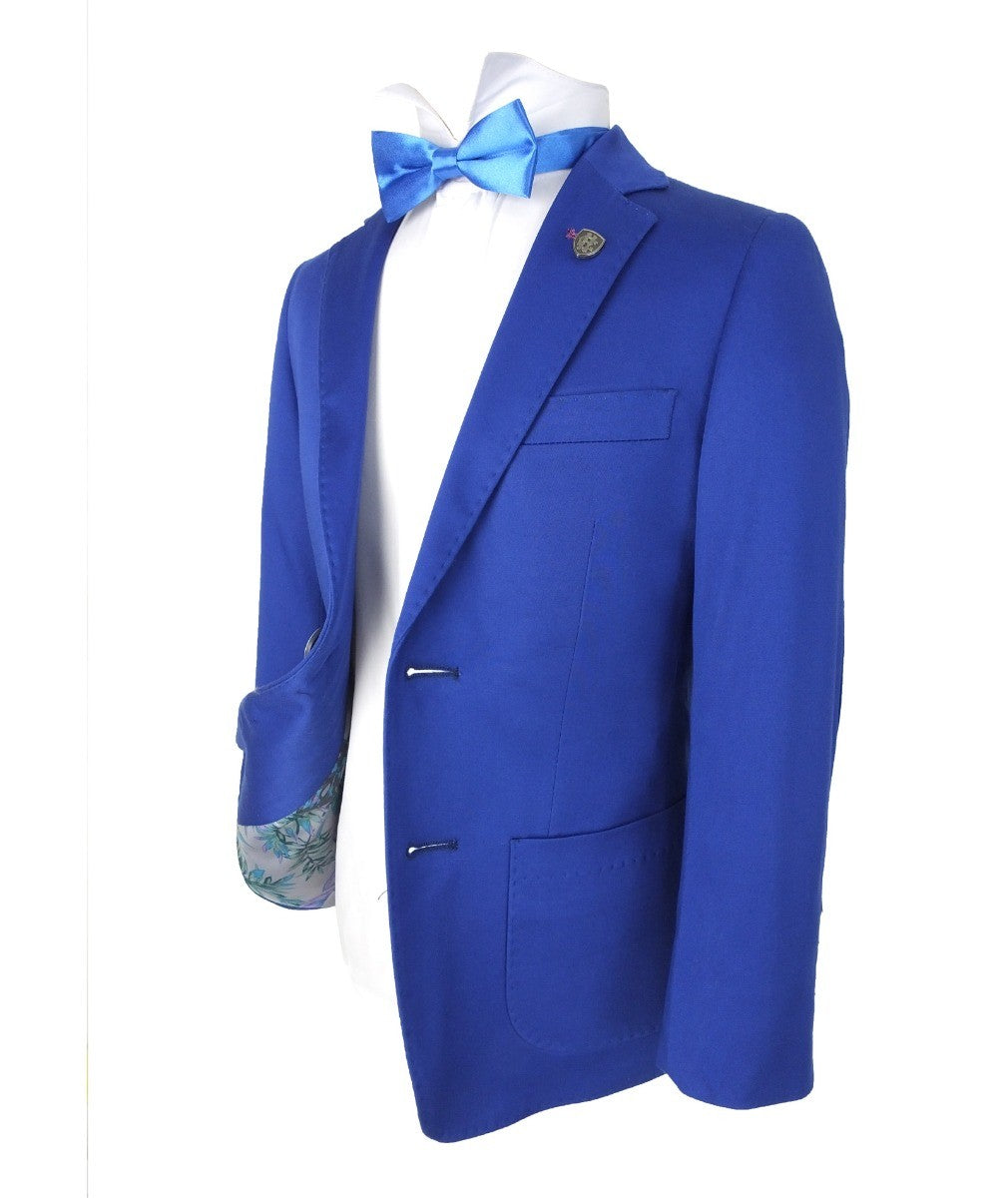 Boys Slim Fit Cotton Blazer - Royal Blue