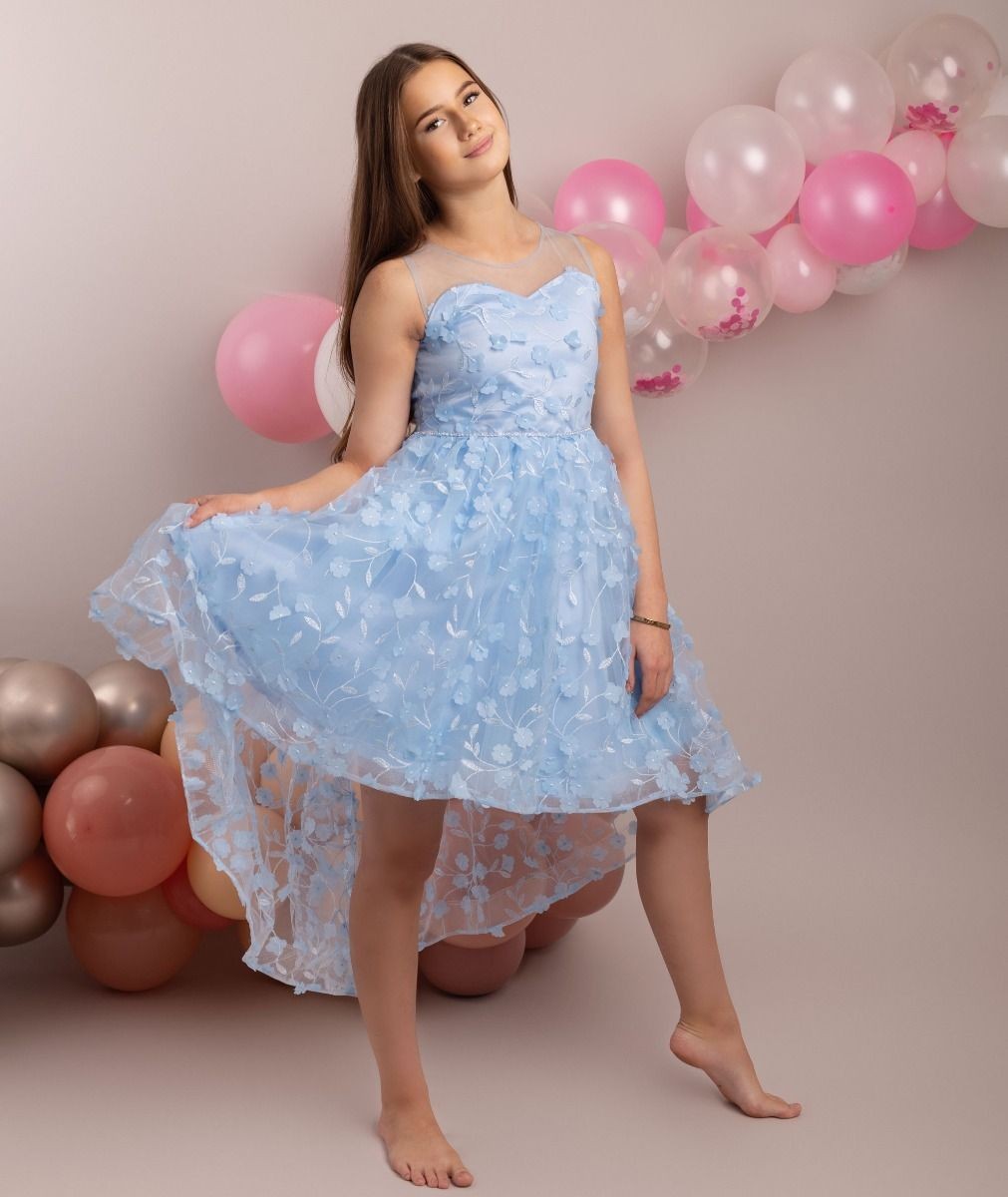 Floral Dress for Girls - COURTNEY - Baby Blue