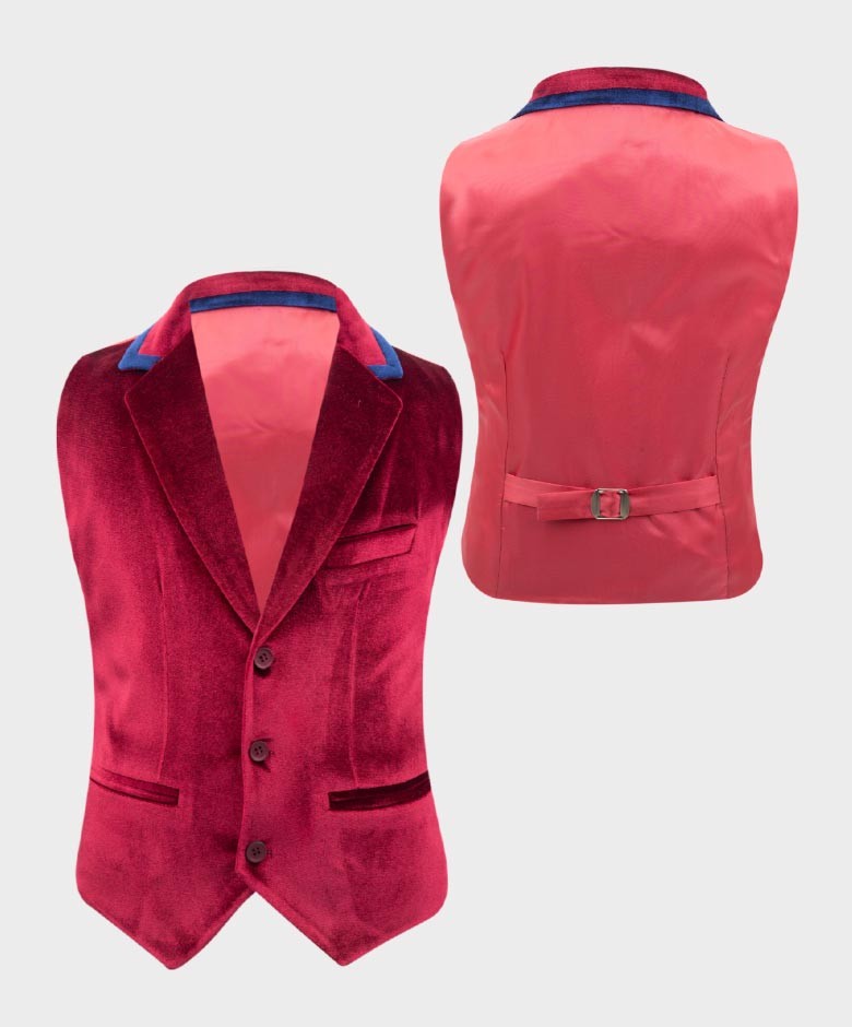 Boys Velvet Waistcoat Set - Claret Red