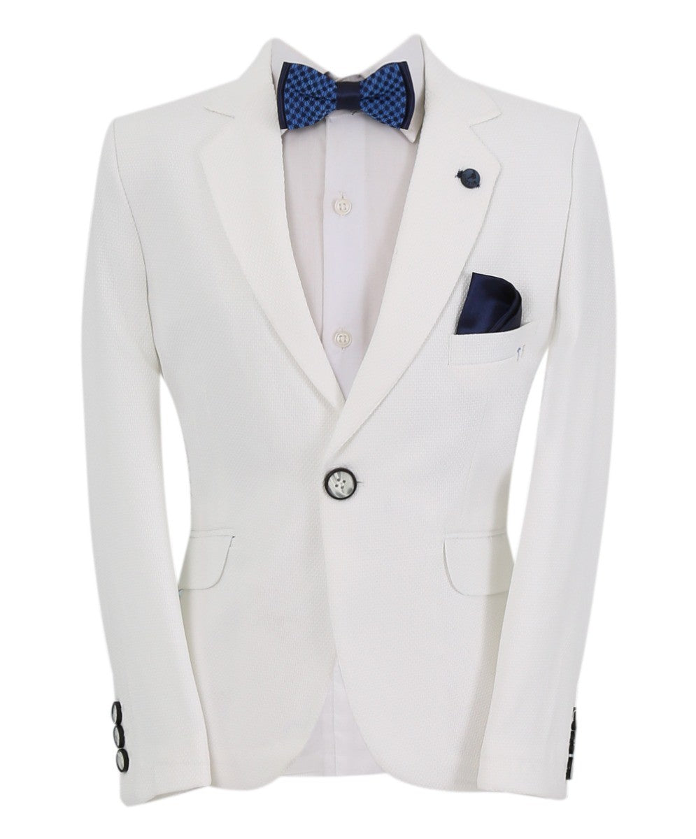 Boys Single Breasted Textured Slim Fit Blazer - VARDY - White