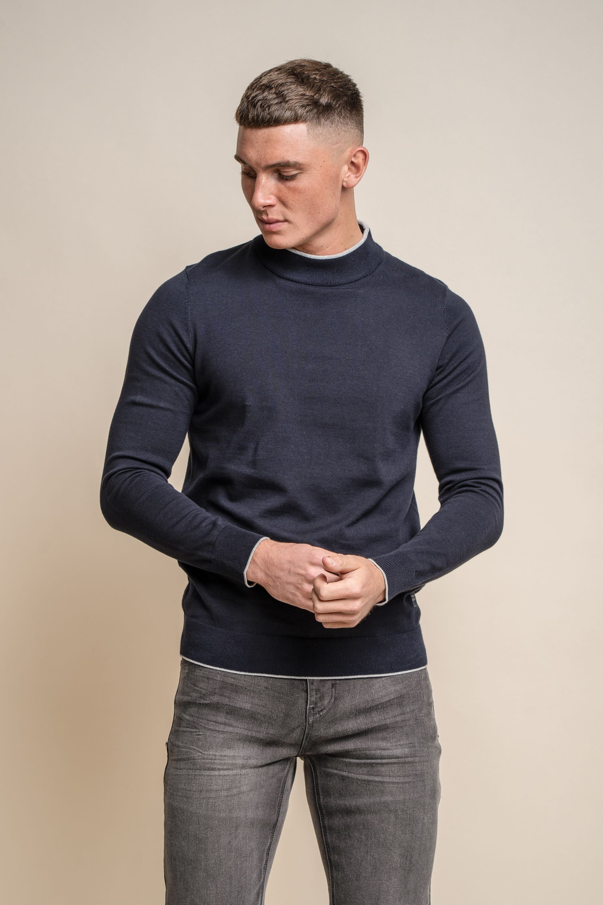 Men's Cotton Turtle Neck Jumper - New Rio - Navy Blue