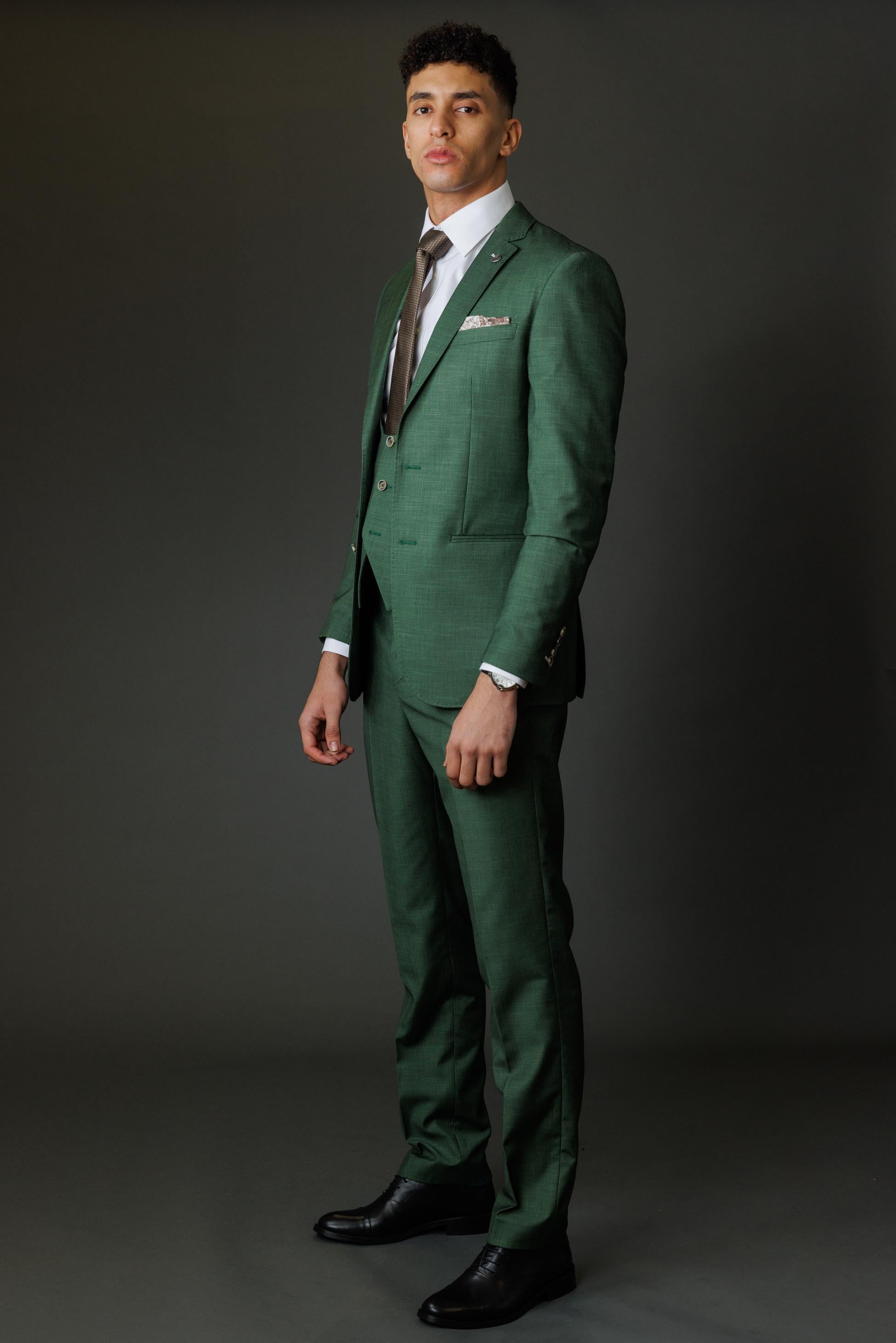 Men's Lightweight Slim Fit Self Patterned Suit - Camden Green - Green