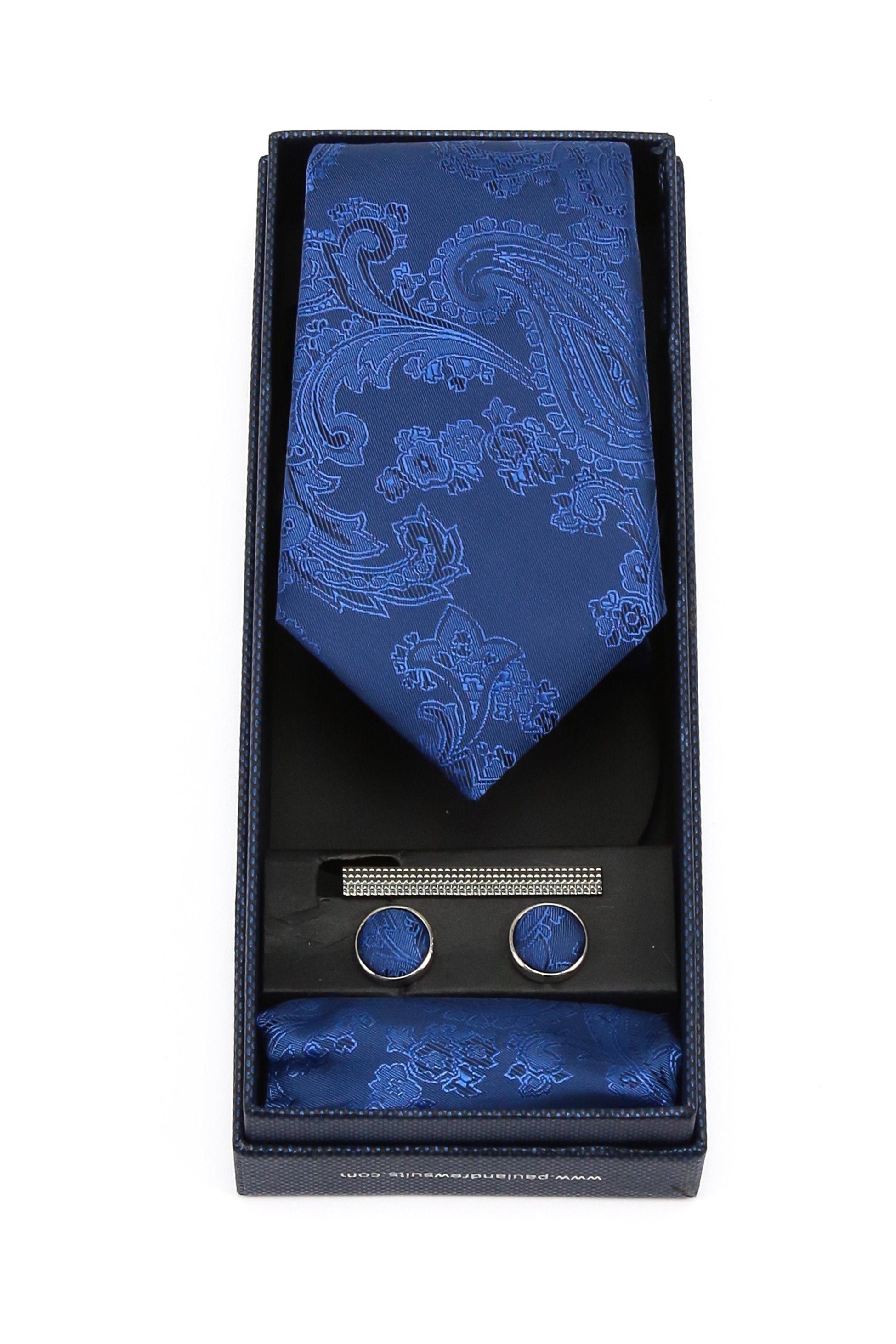 Men's Paisley Tie Cufflink Set - Royal Blue