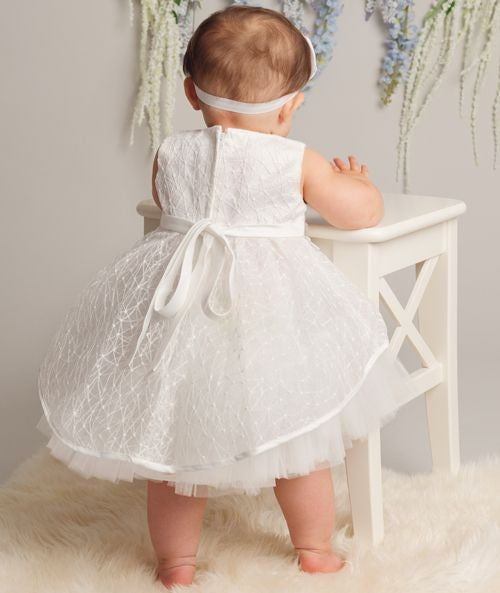 Baby Girls High-Low Sheer Overlay Lace Dress - ANNIE - White