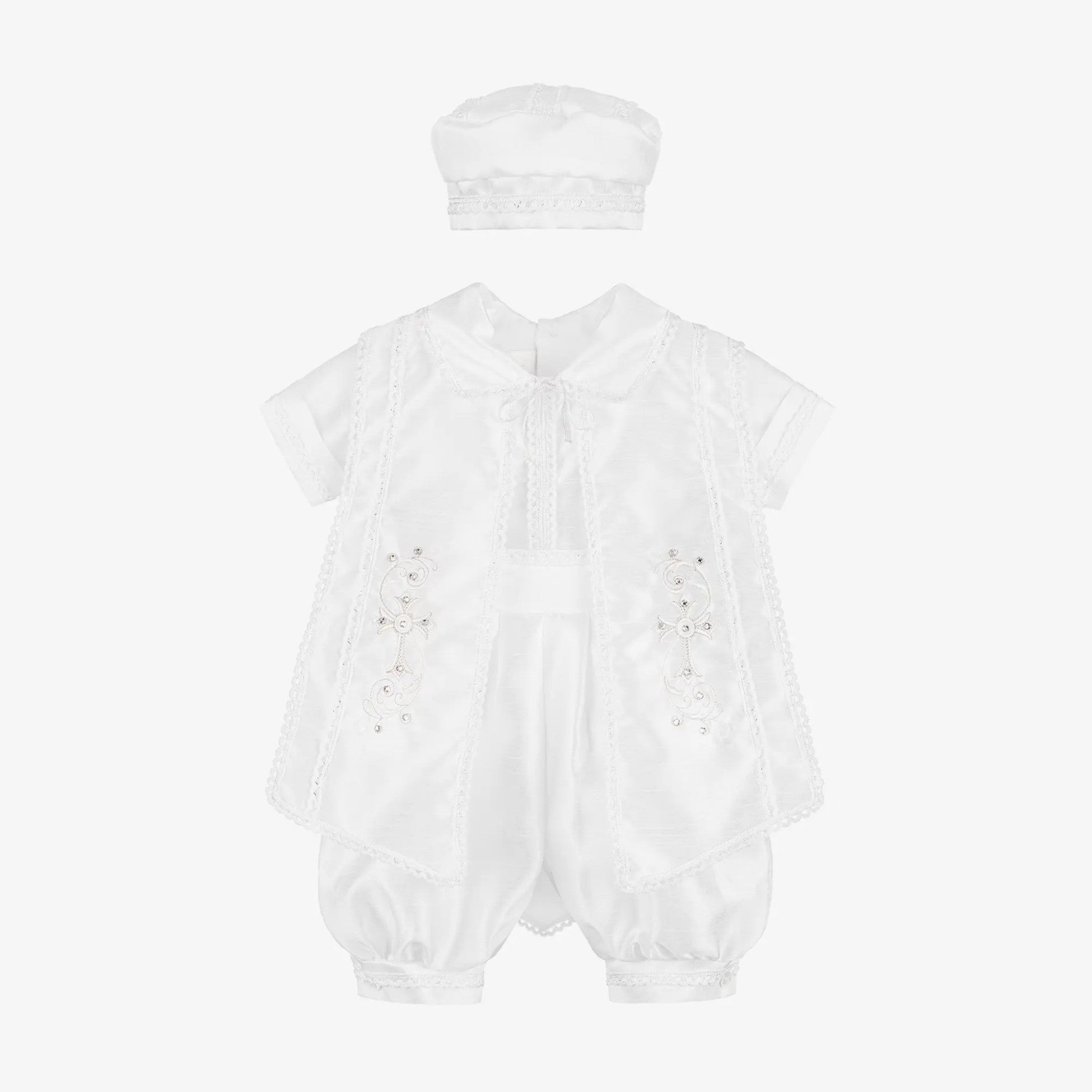 Luxurious Baby Boys White Christening Romper Set - 605 - White