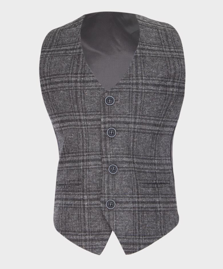 Boys Tailored Fit Tweed Check Suit - HURRICANE - Charcoal Grey