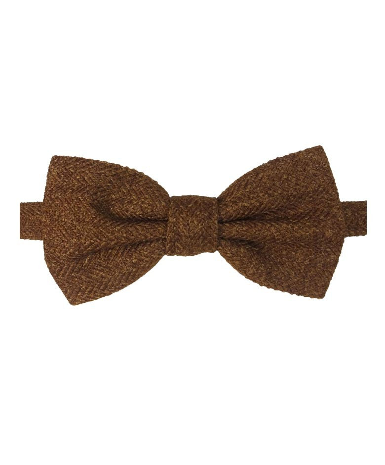 Boys & Men's Herringbone Tweed Bow Tie and Pocket Square - Cinnamon Brown