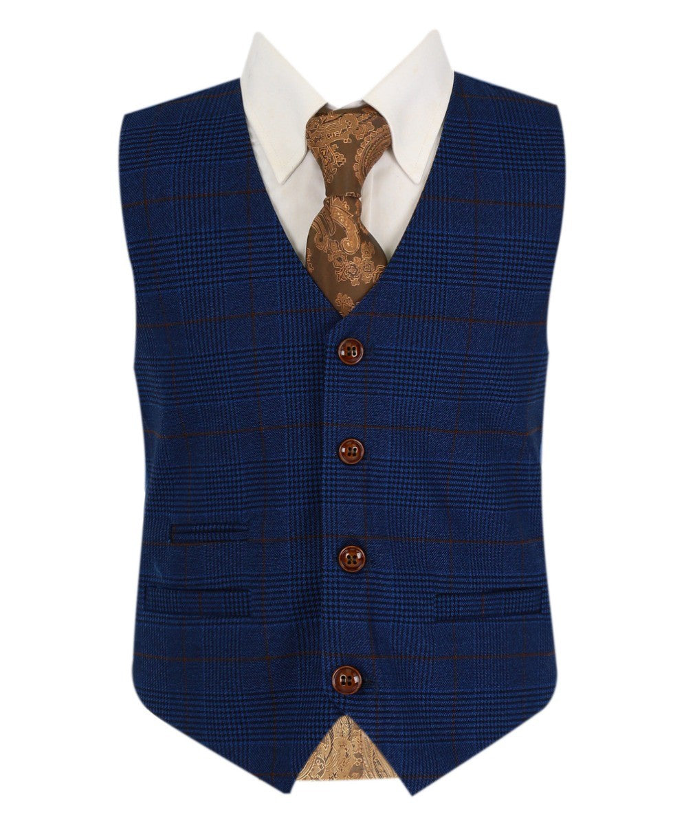 Boys Tweed Check Tailored Fit Navy Suit - ALEX - Royal Blue