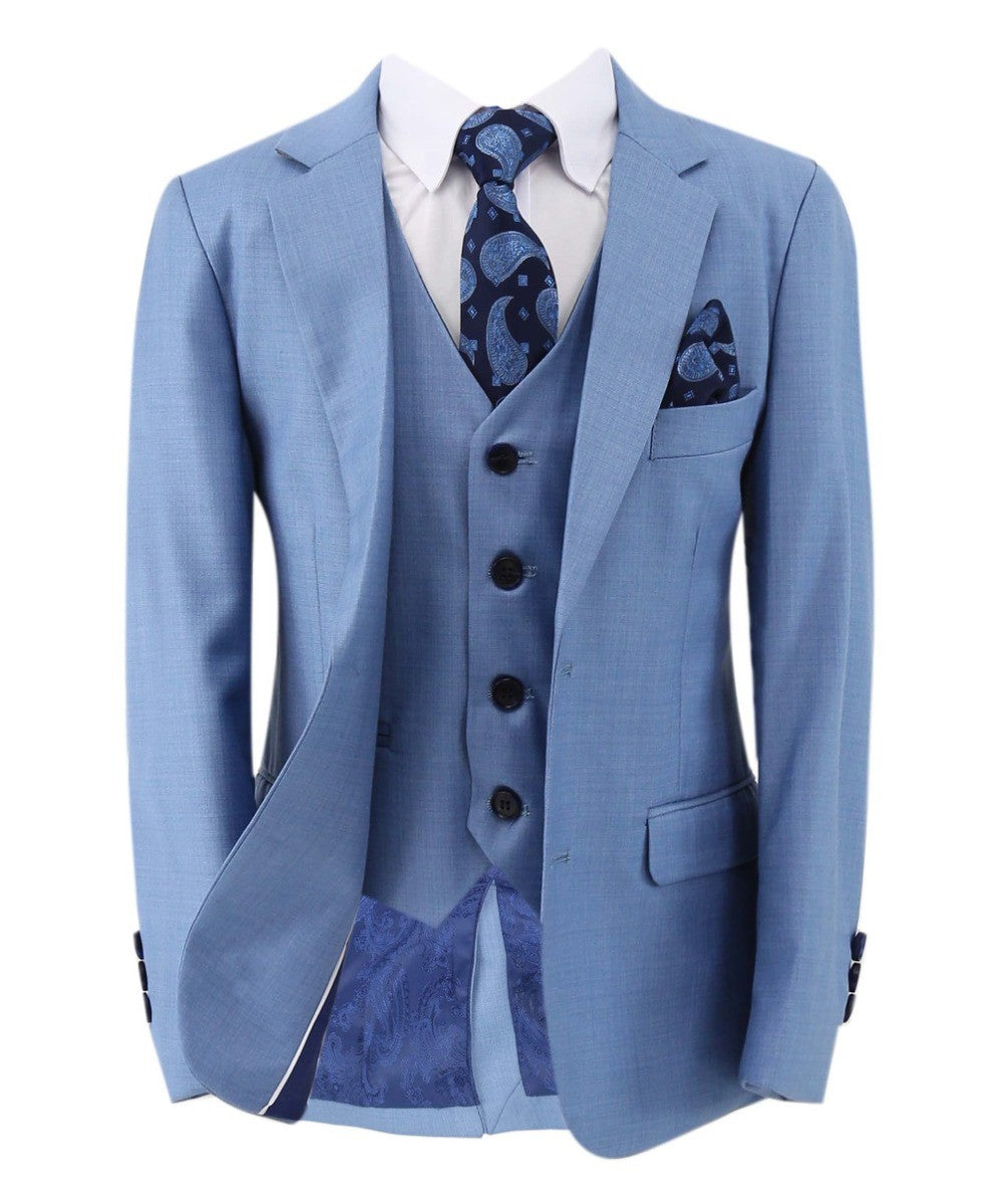 Boys Tailored Fit Suit Set In Sky Blue - Charles - Blue