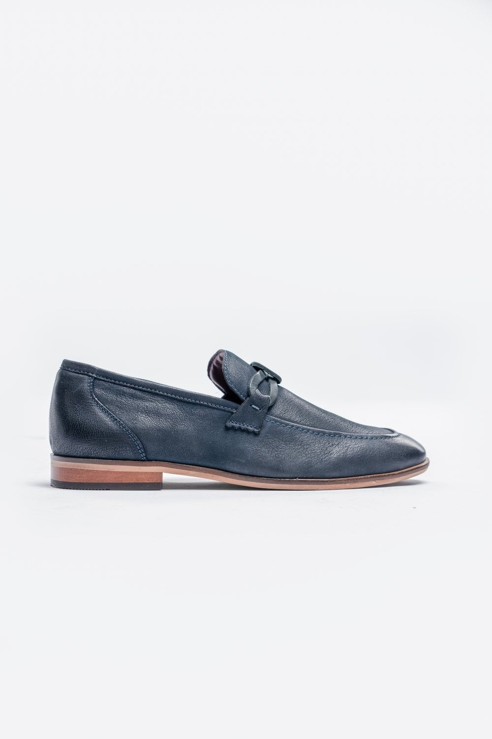 Men's Leather Slip-On Horsebit Loafer - ARLINGTON - Navy Blue