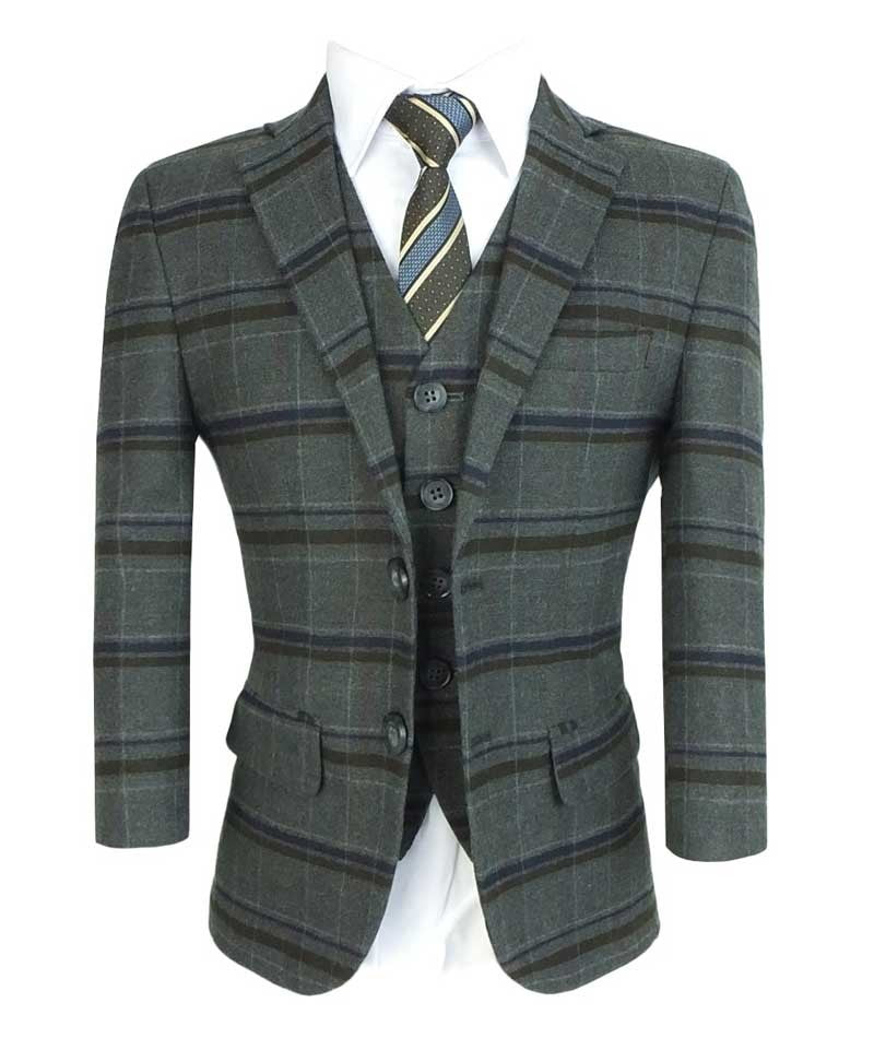 Boys Tailored Fit Charcoal Grey Check Suit - Charcoal Grey