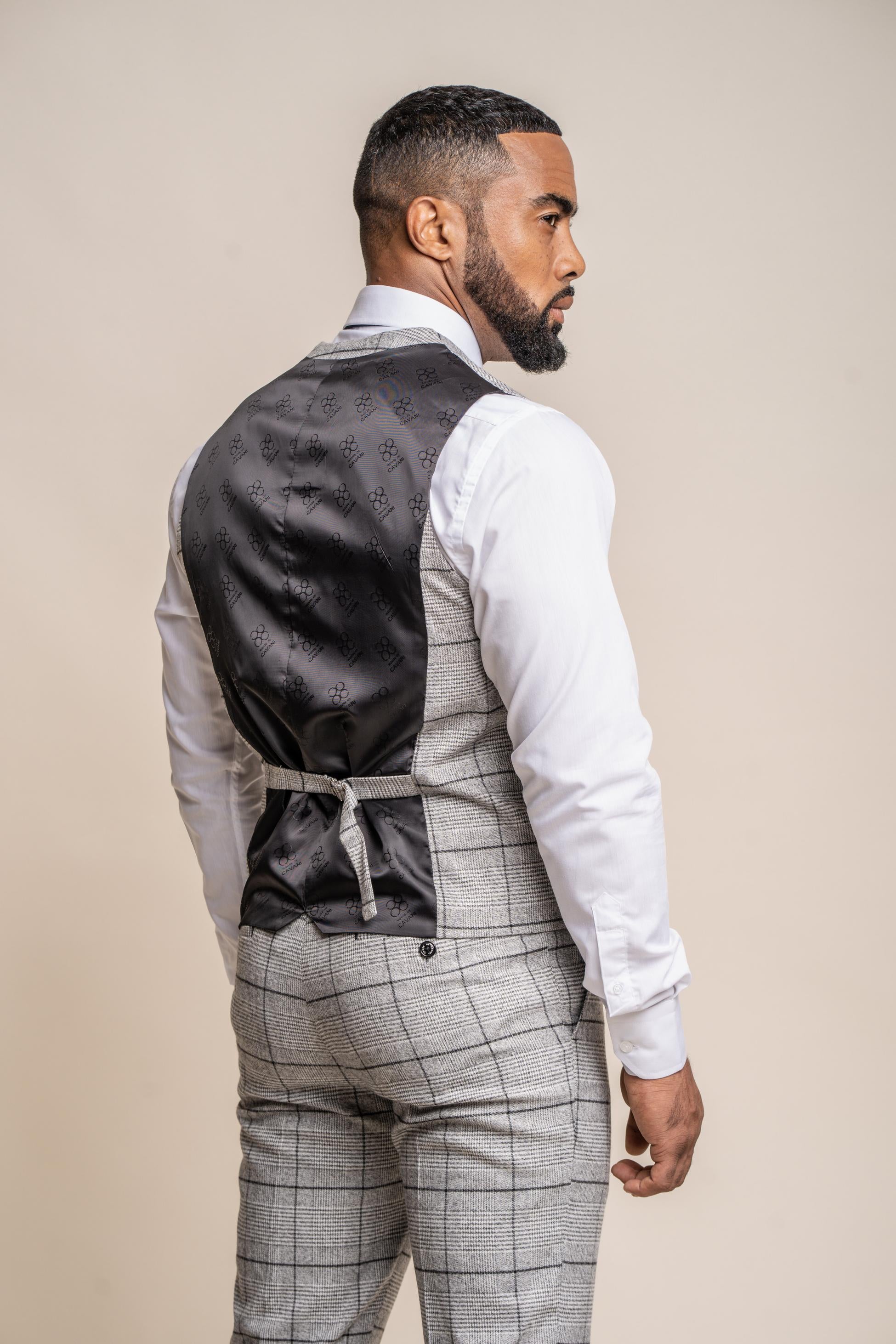 Men's Tweed Windowpane Check Waistcoat - GHOST Grey - Light Grey