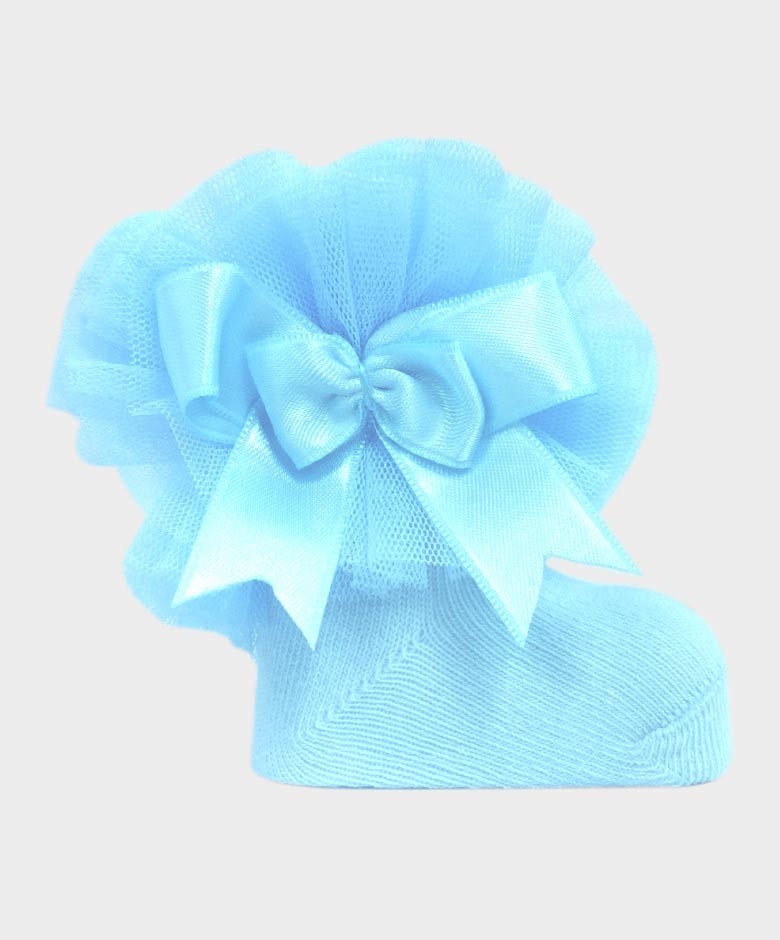 Baby Girls Ruffle Bow Frilly Ankle Socks - Blue