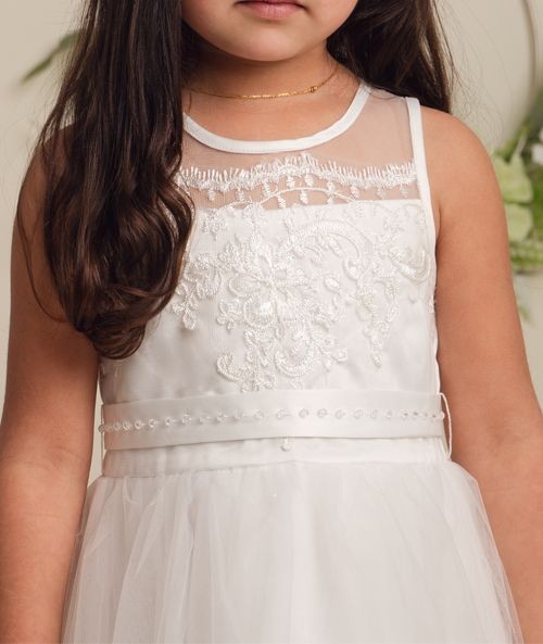 Girls Ivory Layered Lace Dress - FLORANCE - Ivory