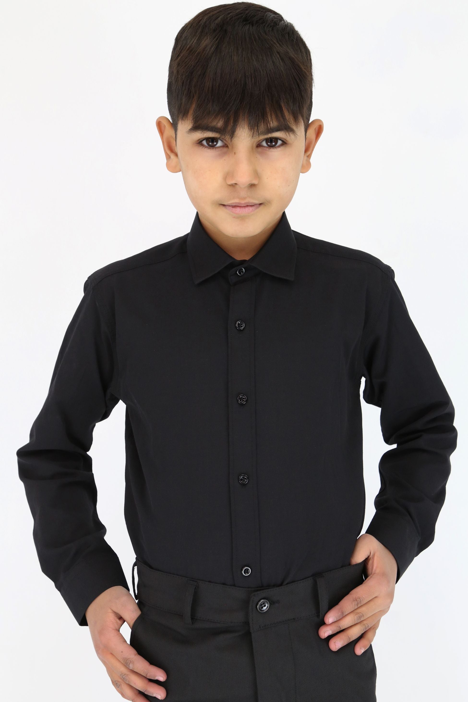 Boys Slim Fit Classic Cotton Blend Shirt - Black