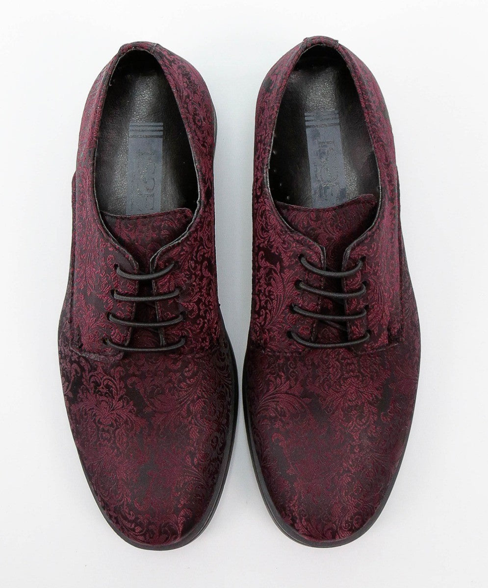 Boys Paisley Patterned Lace Up Derby Shoes - Burgundy - Black