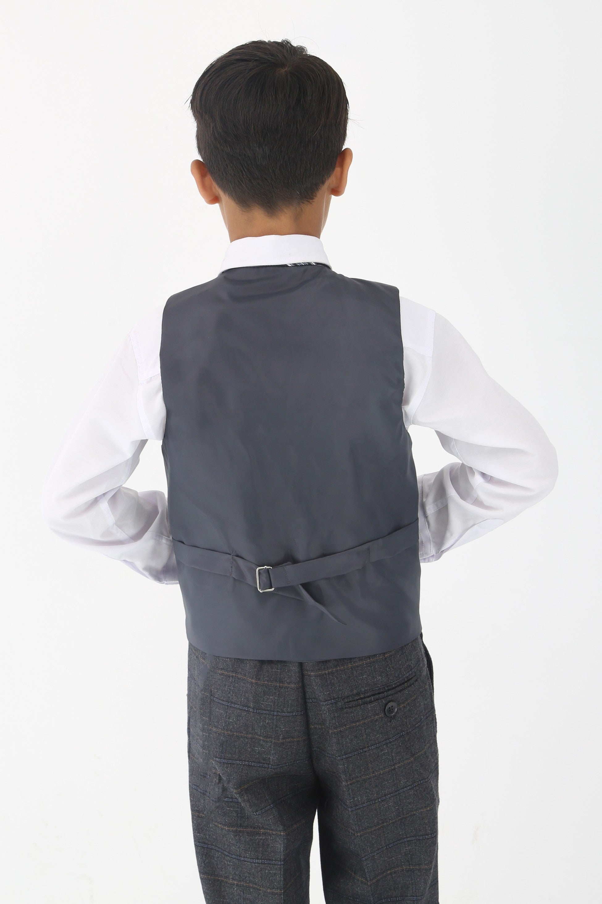 Boys Tweed Like Check Tailored Fit Formal Suit Set - Charcoal Grey