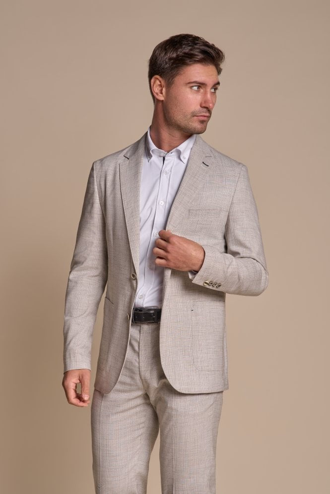 Men’s Slim Fit Tweed Check Grey Suit – RIPLEY Stone - Stone Grey