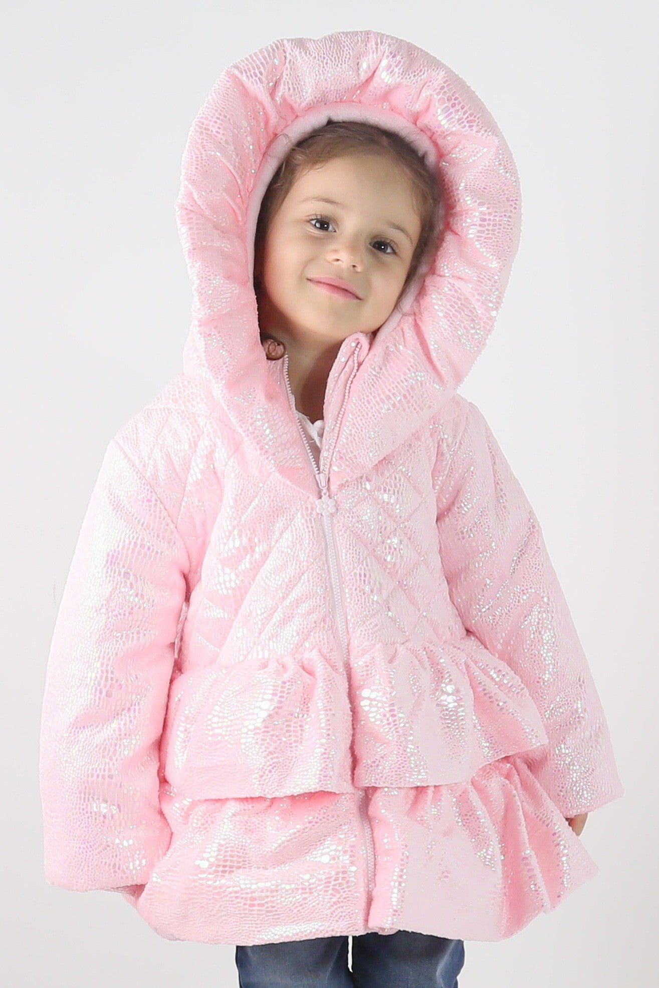 Baby & Girls' Iridescent Quilted Hooded Puffer Coat - SCARLET - Pink