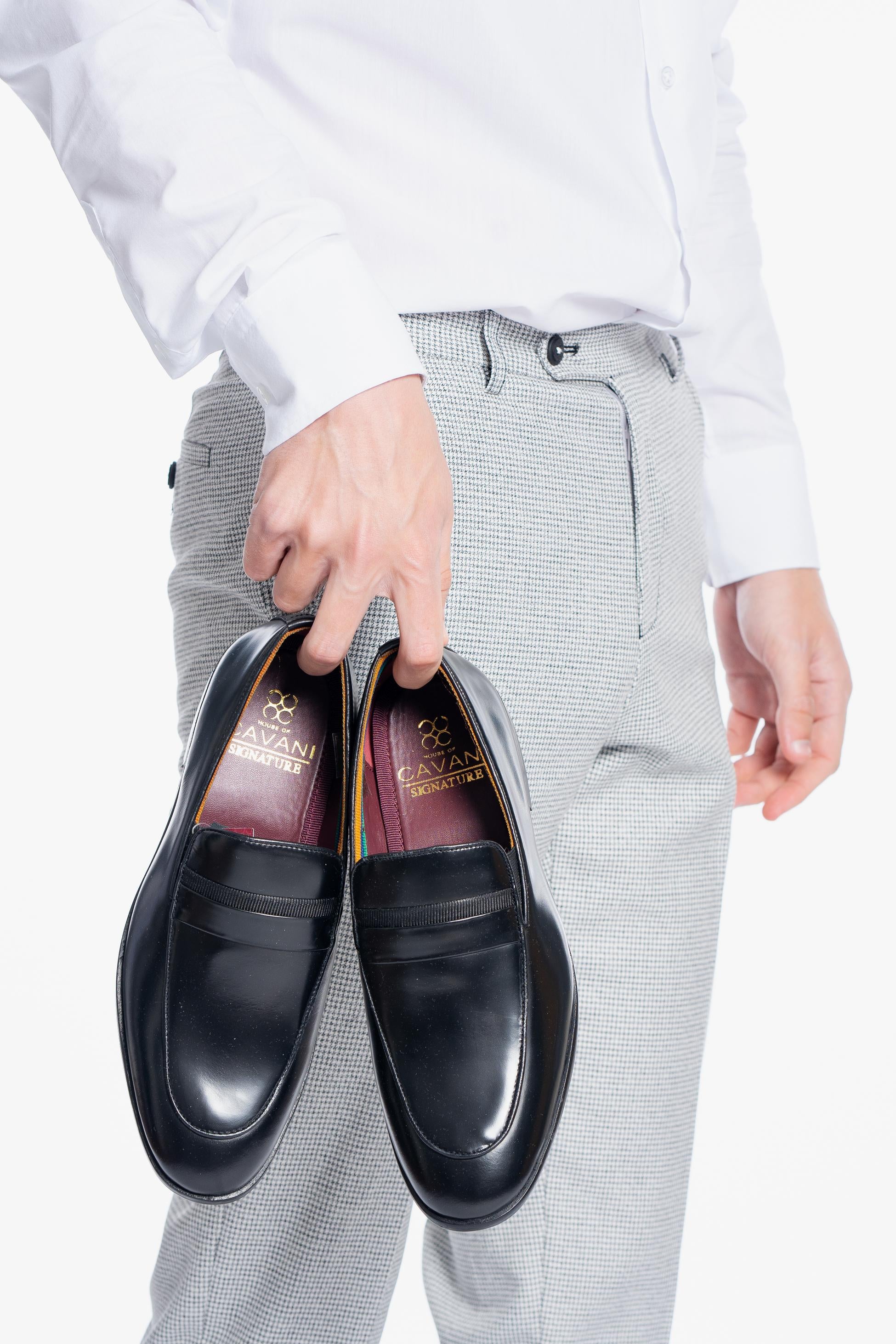 Men's Calssic Black Slip On Loafers - RENO - Black