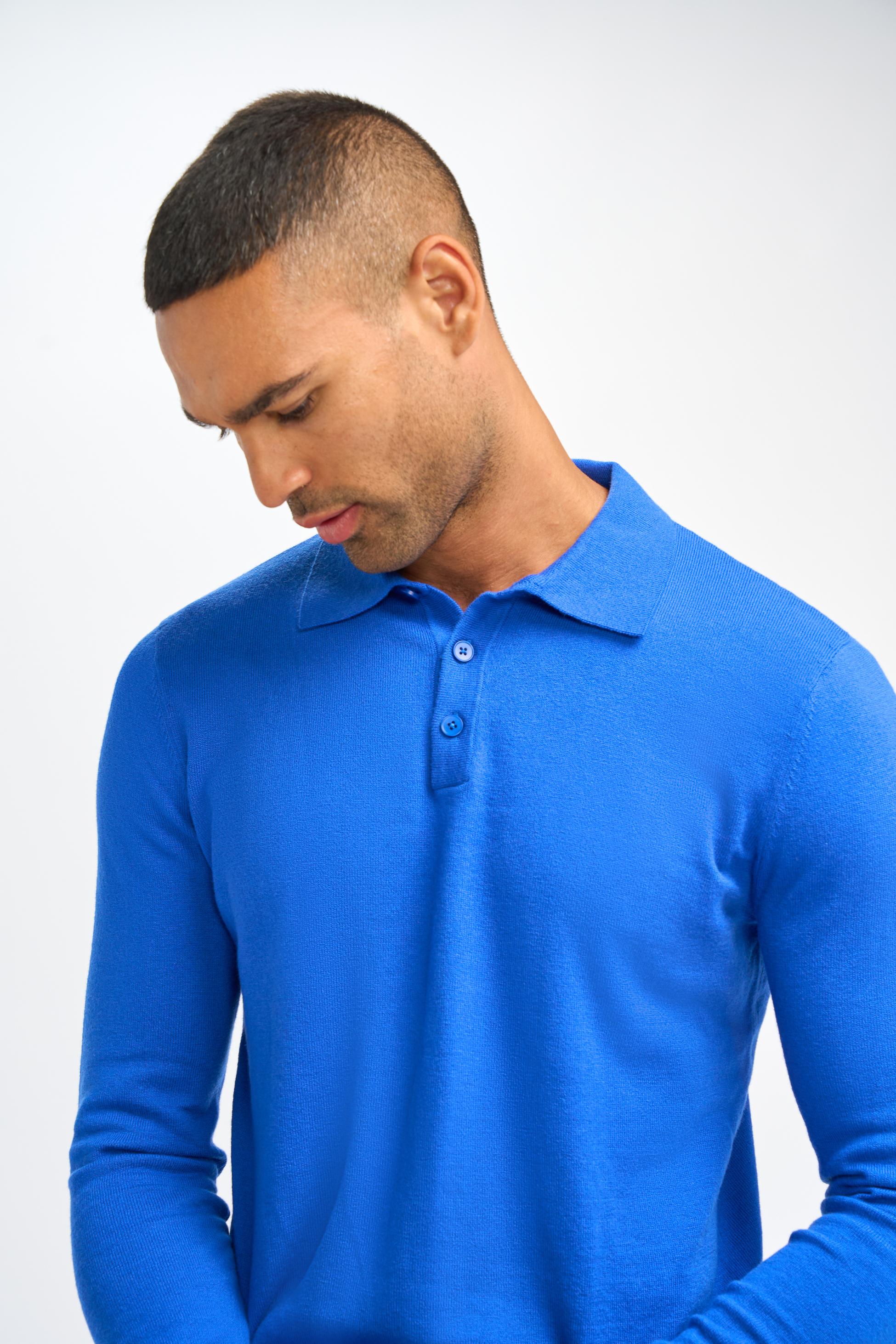 Men’s Wool Knit Long Sleeve Polo Shirt - Boom - Electirc Blue