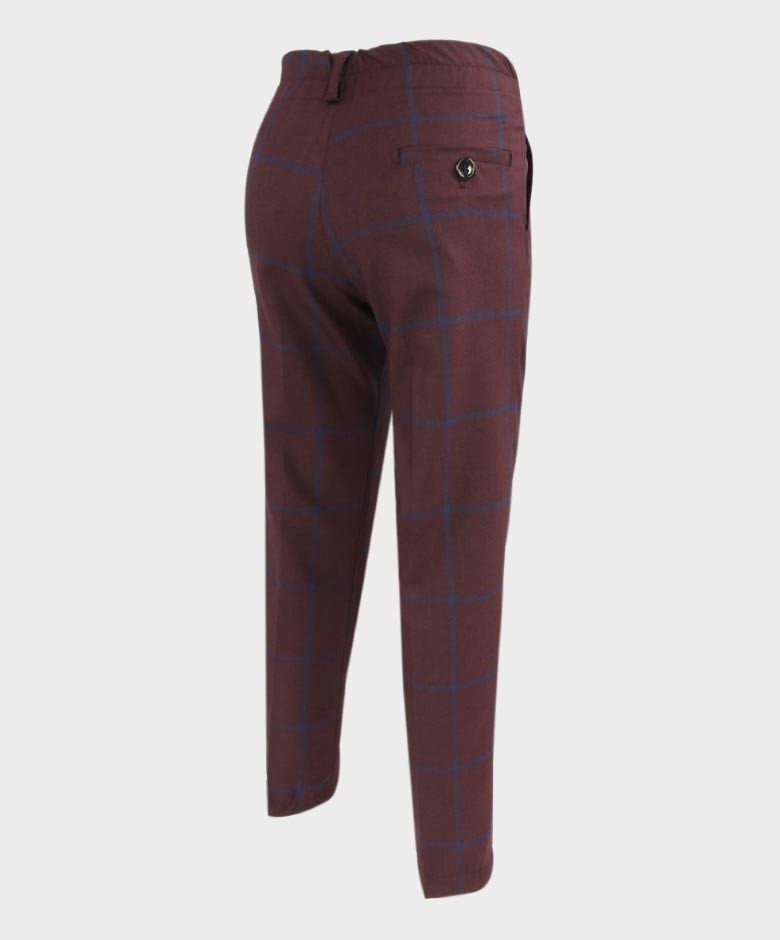 Boys Tailored Fit Windowpane Check Suit - Burgundy