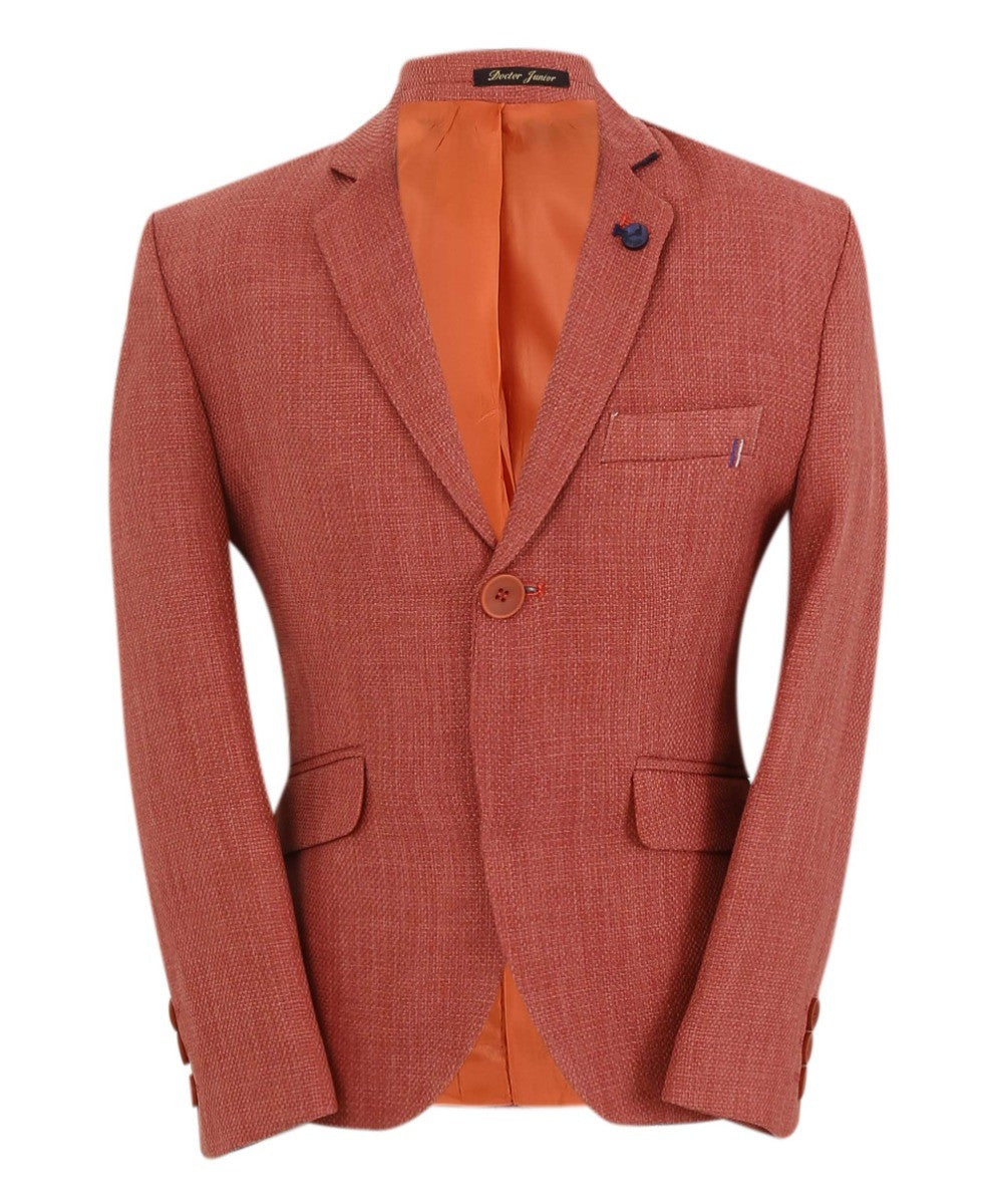 Boys Single Breasted Textured Slim Fit Blazer - VARDY - Brick