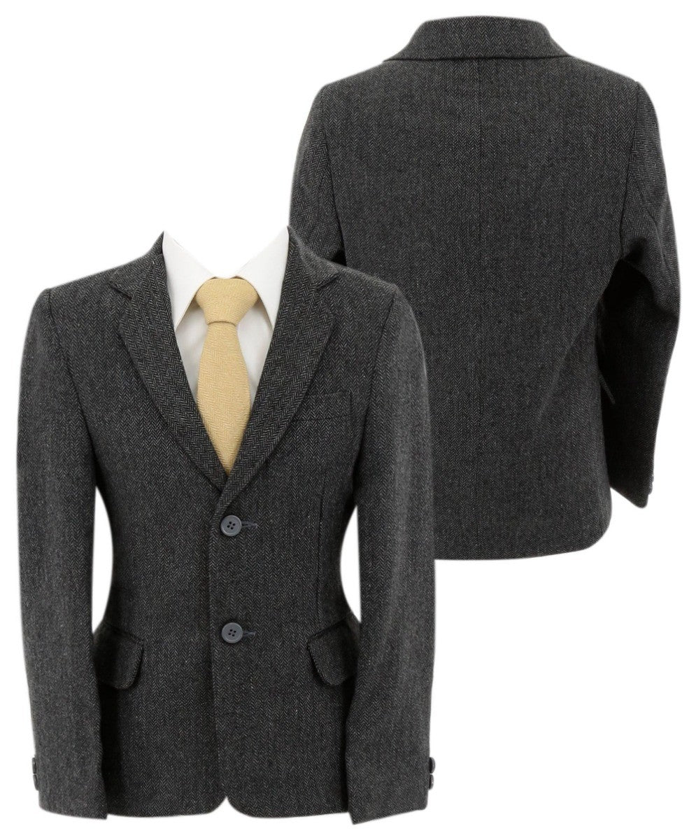 Boys Herringbone Tweed Formal Blazer - Dark Grey