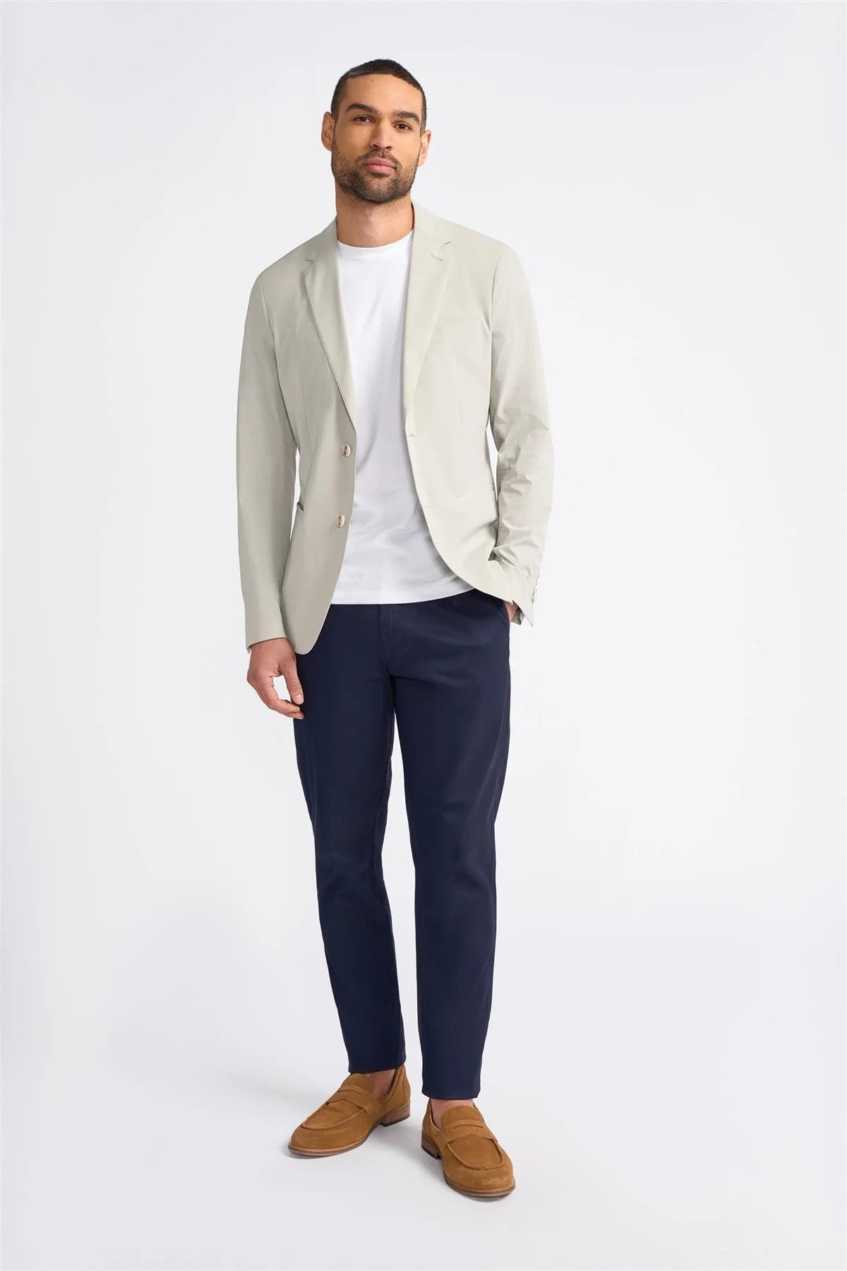 Men’s Twill Weave Pinstripe Grey Blazer - OSLO - Stone Grey