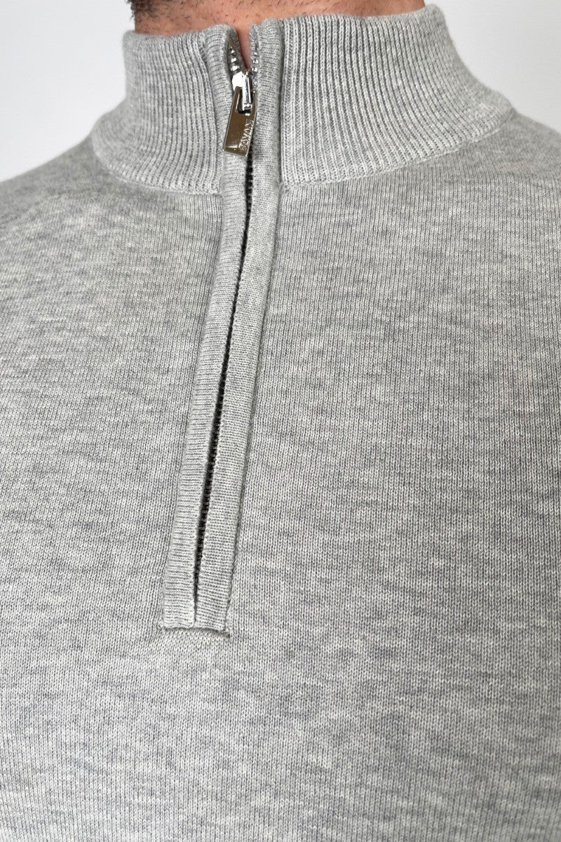 Men's Casual Cotton Half Zip Jumper - AVANTI - Grey