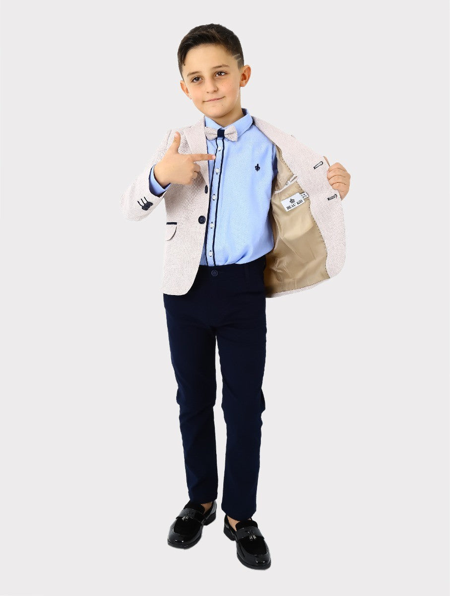 Boys Tweed-Like Beige Suit Set - ELLIOT - Beige