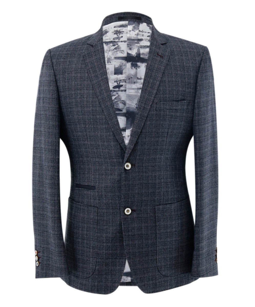 Men's Tweed Check Slim Fit Grey Blazer- COSTELLO - Dark Grey