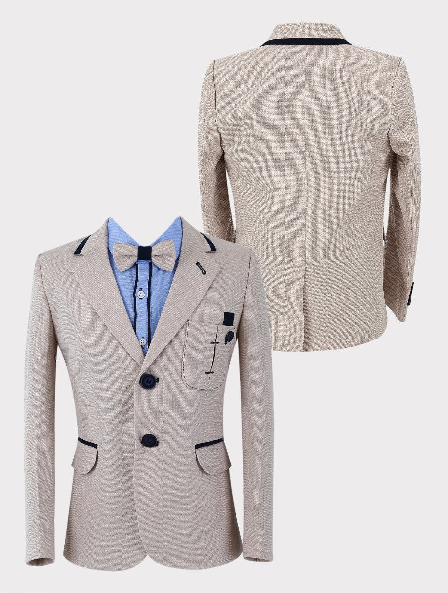 Boys Tweed-Like Beige Suit Set - ELLIOT - Beige