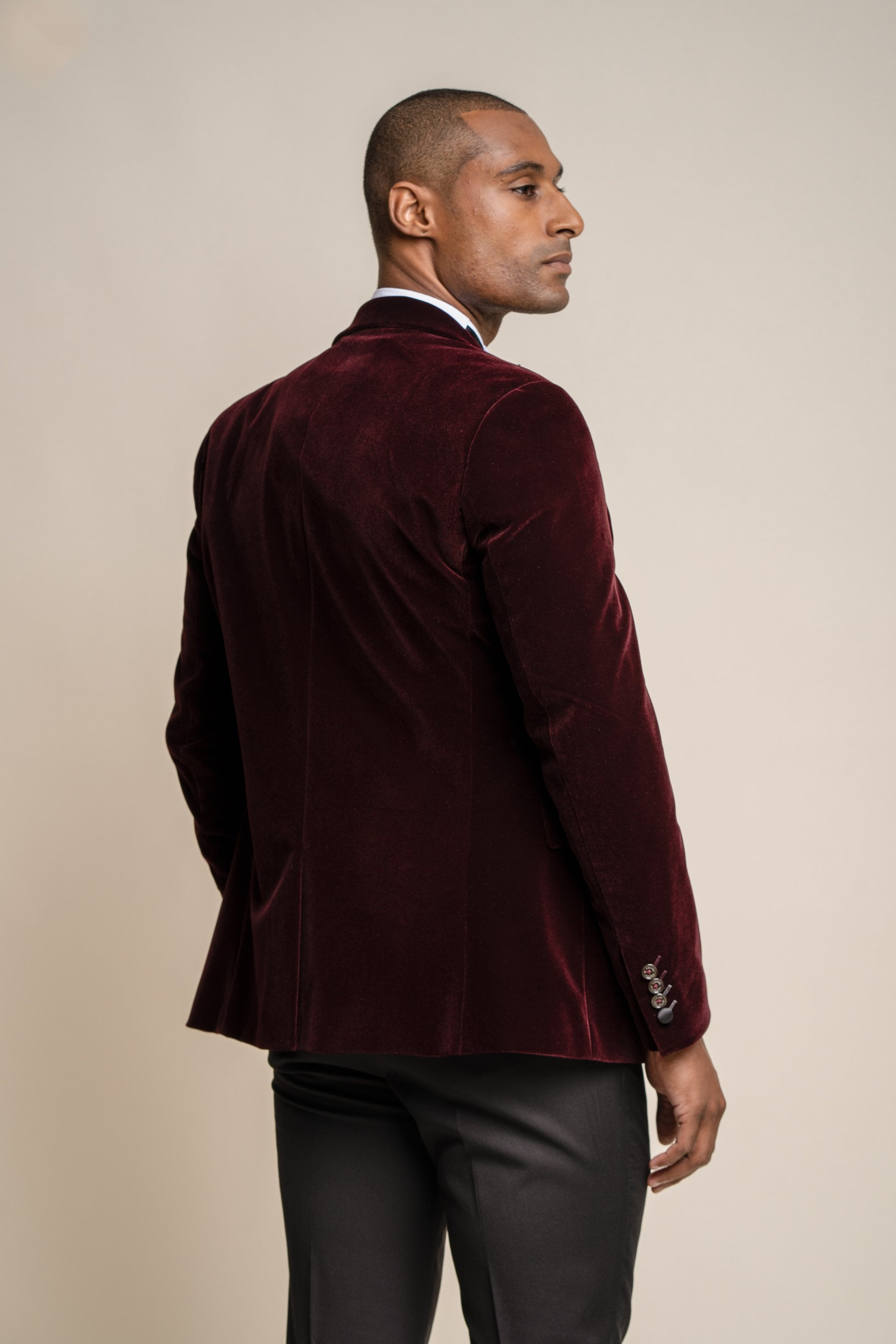 Men's Slim Fit Velvet Tuxedo Blazer - ROSA - Wine