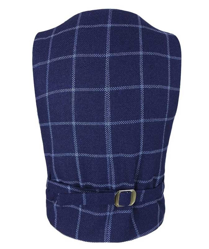 Boys Plaid Check Waistcoat Set - Navy Blue