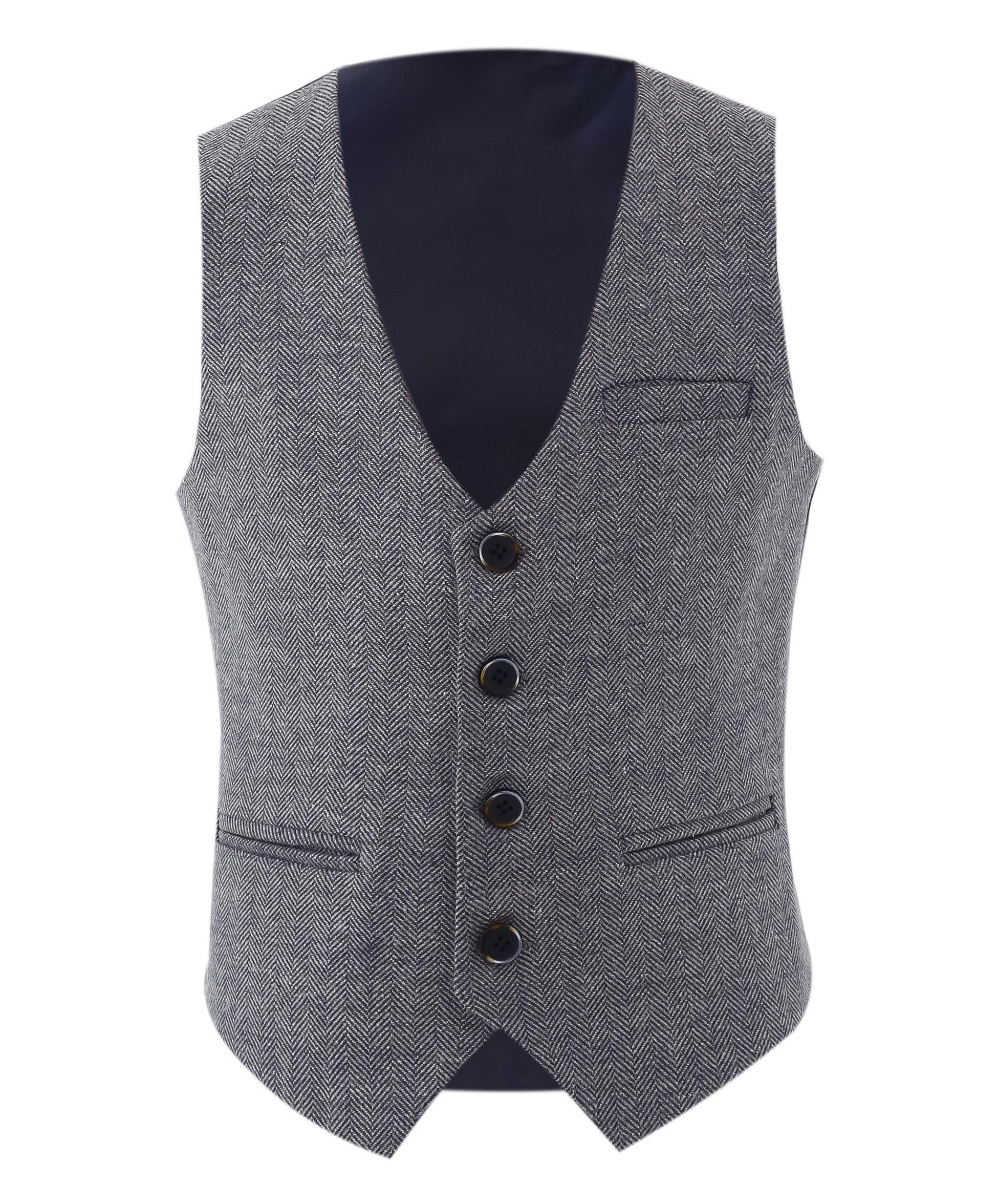 Boys Herringbone Tweed Waistcoat Suit - Navy Blue