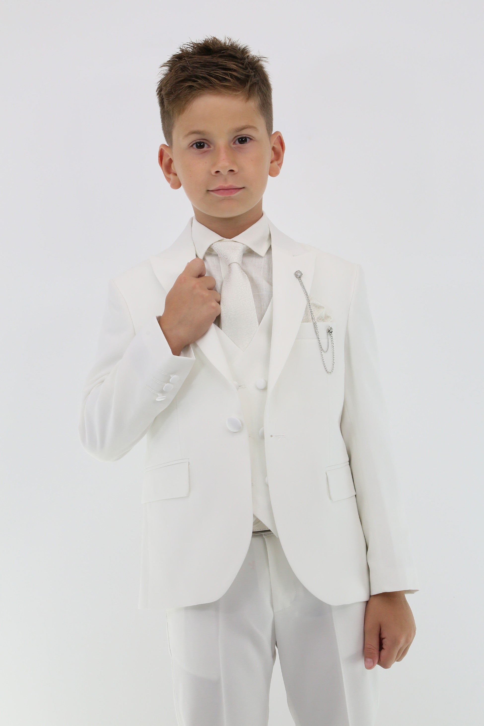 Boys Suit with Double Breasted Vest 7 PC Set - Ivory